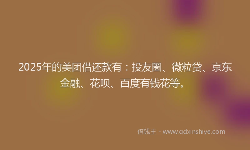 2025年的美团借还款有：投友圈、微粒贷、京东金融、花呗、百度有钱花等。