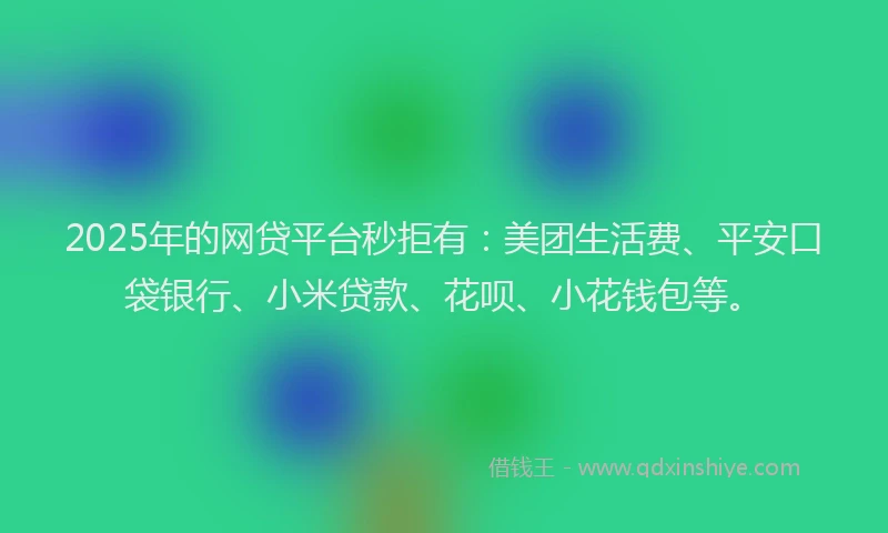 2025年的网贷平台秒拒有：美团生活费、平安口袋银行、小米贷款、花呗、小花钱包等。