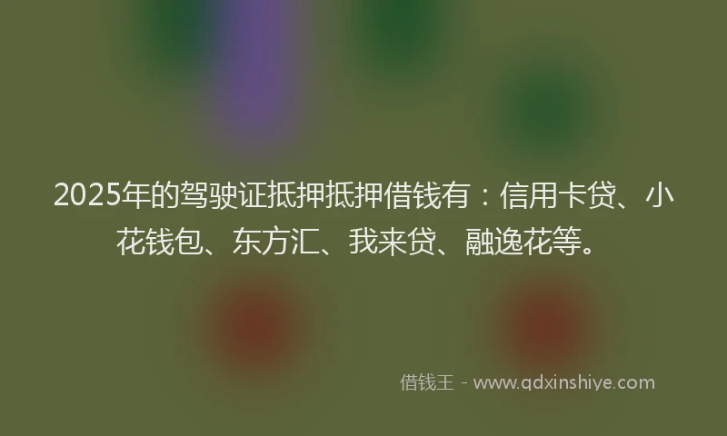 2025年的驾驶证抵押抵押借钱有：信用卡贷、小花钱包、东方汇、我来贷、融逸花等。