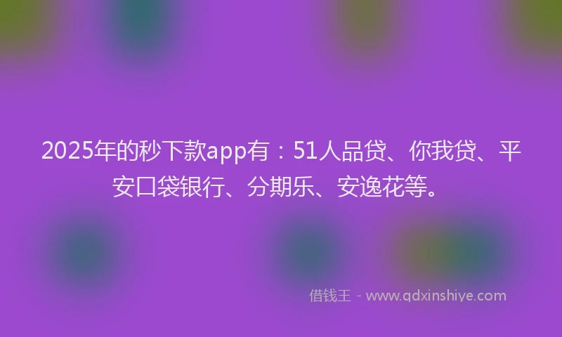 2025年的秒下款app有：51人品贷、你我贷、平安口袋银行、分期乐、安逸花等。