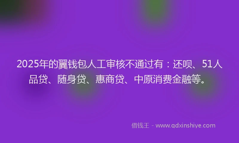 2025年的翼钱包人工审核不通过有：还呗、51人品贷、随身贷、惠商贷、中原消费金融等。