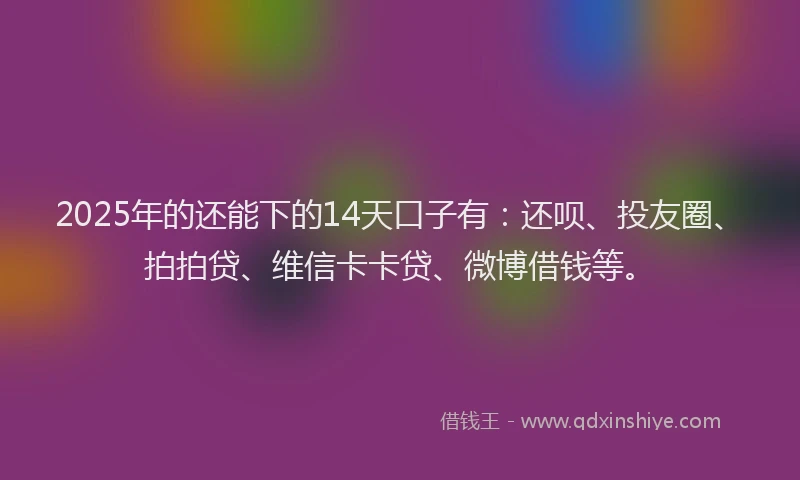 2025年的还能下的14天口子有：还呗、投友圈、拍拍贷、维信卡卡贷、微博借钱等。