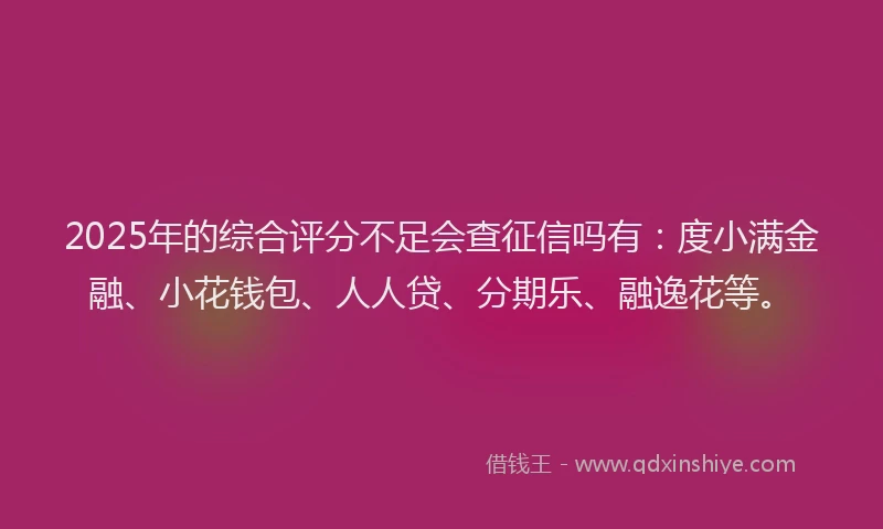 2025年的综合评分不足会查征信吗有：度小满金融、小花钱包、人人贷、分期乐、融逸花等。