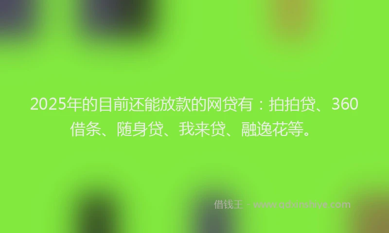 2025年的目前还能放款的网贷有：拍拍贷、360借条、随身贷、我来贷、融逸花等。