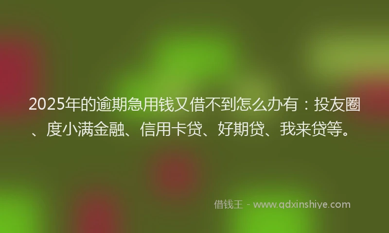 2025年的逾期急用钱又借不到怎么办有：投友圈、度小满金融、信用卡贷、好期贷、我来贷等。