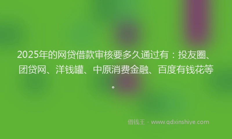 2025年的网贷借款审核要多久通过有：投友圈、团贷网、洋钱罐、中原消费金融、百度有钱花等。