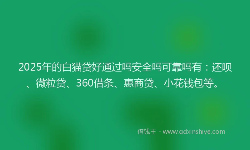 2025年的白猫贷好通过吗安全吗可靠吗有：还呗、微粒贷、360借条、惠商贷、小花钱包等。