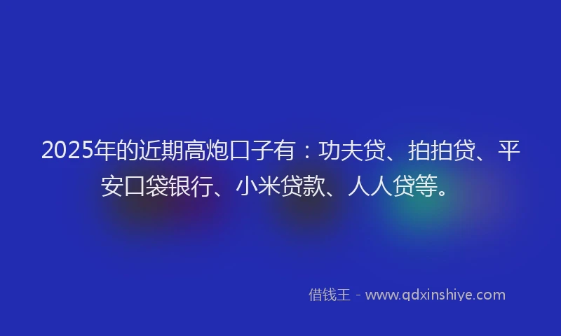 2025年的近期高炮口子有：功夫贷、拍拍贷、平安口袋银行、小米贷款、人人贷等。