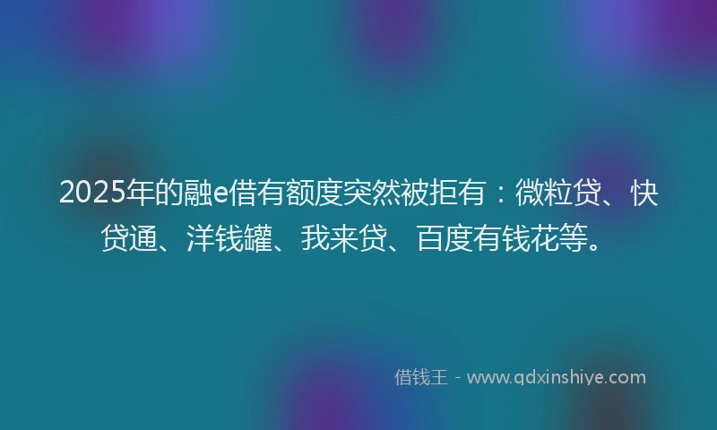 2025年的融e借有额度突然被拒有：微粒贷、快贷通、洋钱罐、我来贷、百度有钱花等。