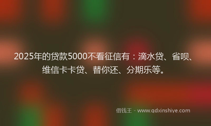 2025年的贷款5000不看征信有：滴水贷、省呗、维信卡卡贷、替你还、分期乐等。