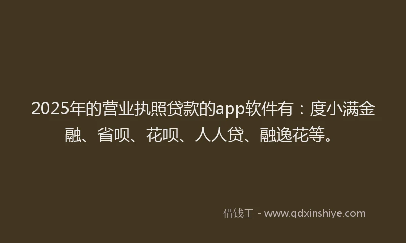 2025年的营业执照贷款的app软件有：度小满金融、省呗、花呗、人人贷、融逸花等。