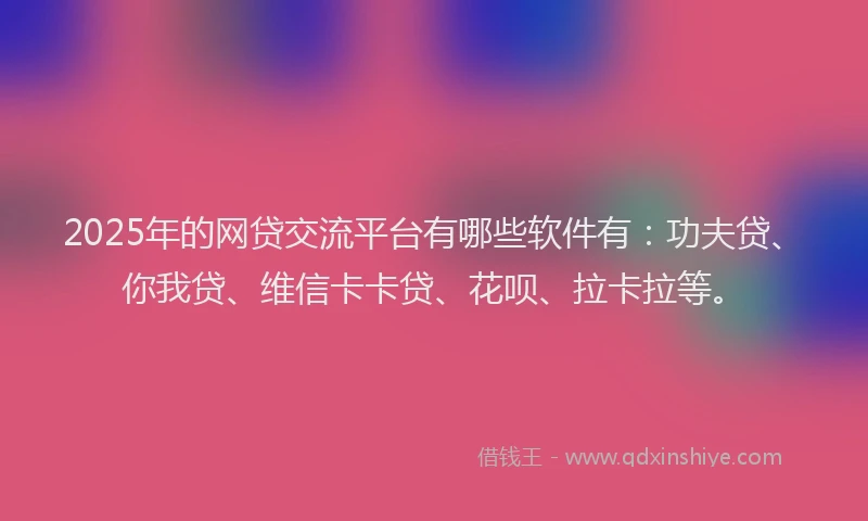 2025年的网贷交流平台有哪些软件有：功夫贷、你我贷、维信卡卡贷、花呗、拉卡拉等。
