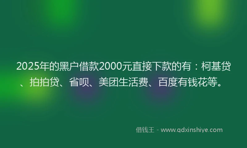 2025年的黑户借款2000元直接下款的有：柯基贷、拍拍贷、省呗、美团生活费、百度有钱花等。