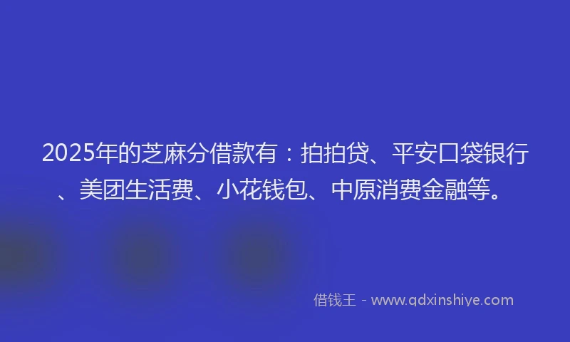 2025年的芝麻分借款有：拍拍贷、平安口袋银行、美团生活费、小花钱包、中原消费金融等。