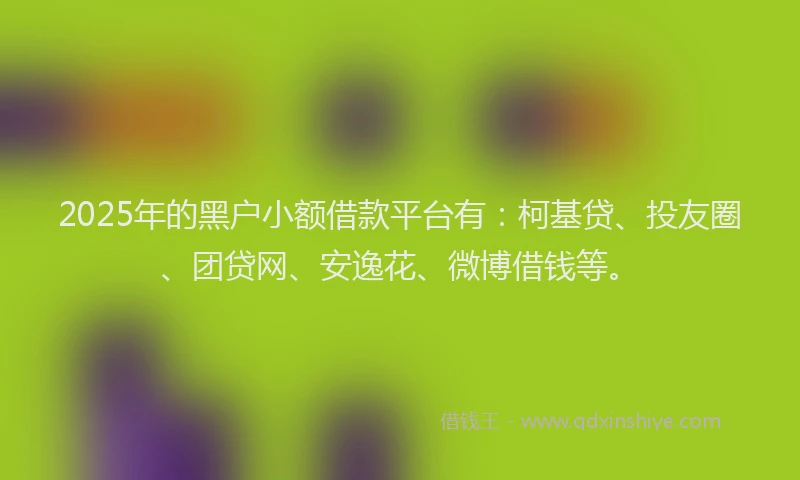 2025年的黑户小额借款平台有：柯基贷、投友圈、团贷网、安逸花、微博借钱等。