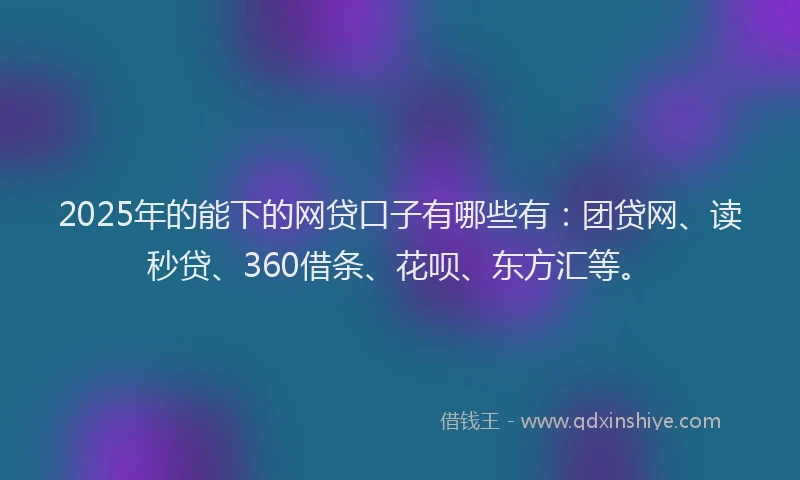 2025年的能下的网贷口子有哪些有：团贷网、读秒贷、360借条、花呗、东方汇等。