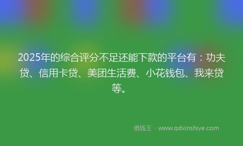 2025年的综合评分不足还能下款的平台有：功夫贷、信用卡贷、美团生活费、小花钱包、我来贷等。