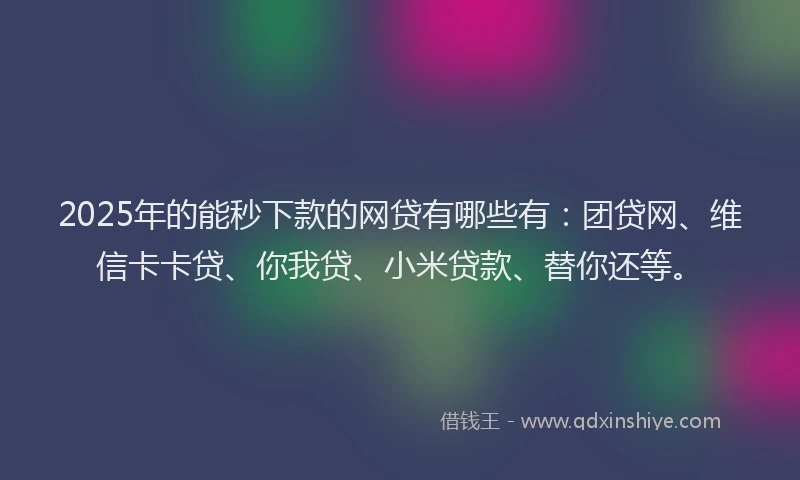 2025年的能秒下款的网贷有哪些有：团贷网、维信卡卡贷、你我贷、小米贷款、替你还等。