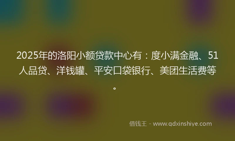 2025年的洛阳小额贷款中心有：度小满金融、51人品贷、洋钱罐、平安口袋银行、美团生活费等。