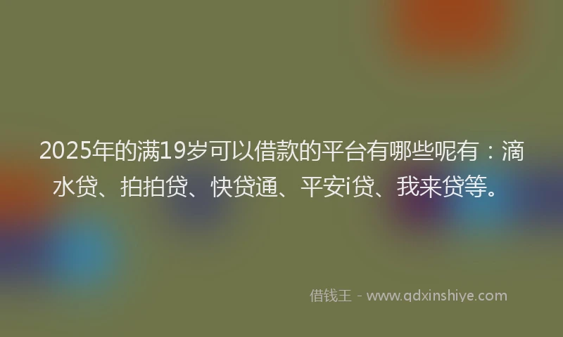2025年的满19岁可以借款的平台有哪些呢有：滴水贷、拍拍贷、快贷通、平安i贷、我来贷等。