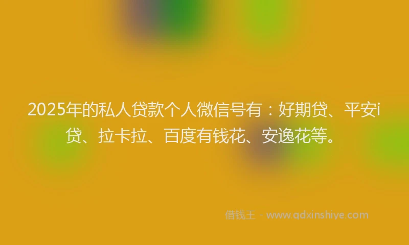 2025年的私人贷款个人微信号有：好期贷、平安i贷、拉卡拉、百度有钱花、安逸花等。