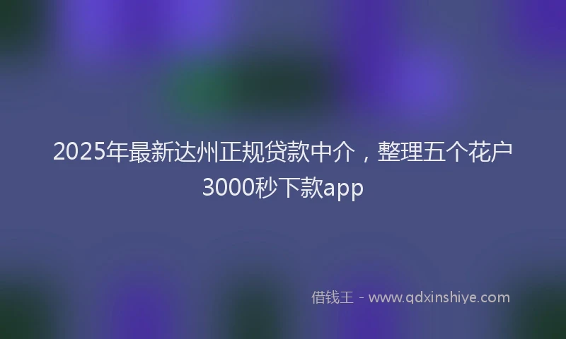2025年最新达州正规贷款中介，整理五个花户3000秒下款app