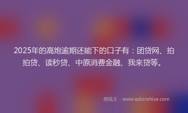 2025年的高炮逾期还能下的口子有：团贷网、拍拍贷、读秒贷、中原消费金融、我来贷等。