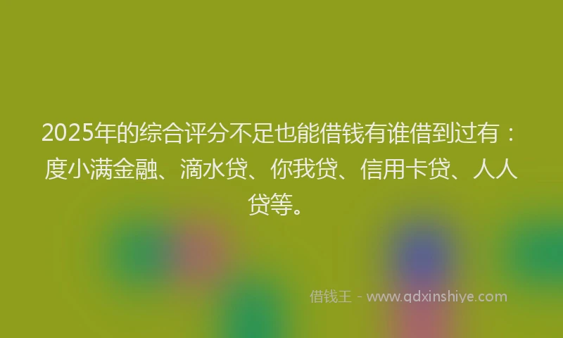 2025年的综合评分不足也能借钱有谁借到过有：度小满金融、滴水贷、你我贷、信用卡贷、人人贷等。