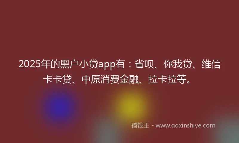 2025年的黑户小贷app有：省呗、你我贷、维信卡卡贷、中原消费金融、拉卡拉等。
