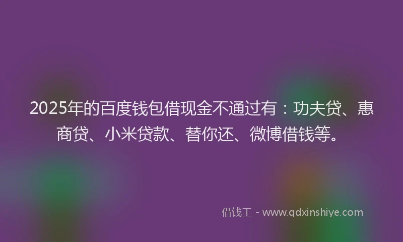 2025年的百度钱包借现金不通过有：功夫贷、惠商贷、小米贷款、替你还、微博借钱等。