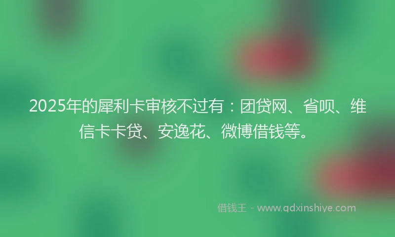 2025年的犀利卡审核不过有：团贷网、省呗、维信卡卡贷、安逸花、微博借钱等。