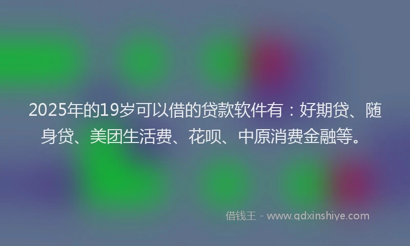 2025年的19岁可以借的贷款软件有：好期贷、随身贷、美团生活费、花呗、中原消费金融等。
