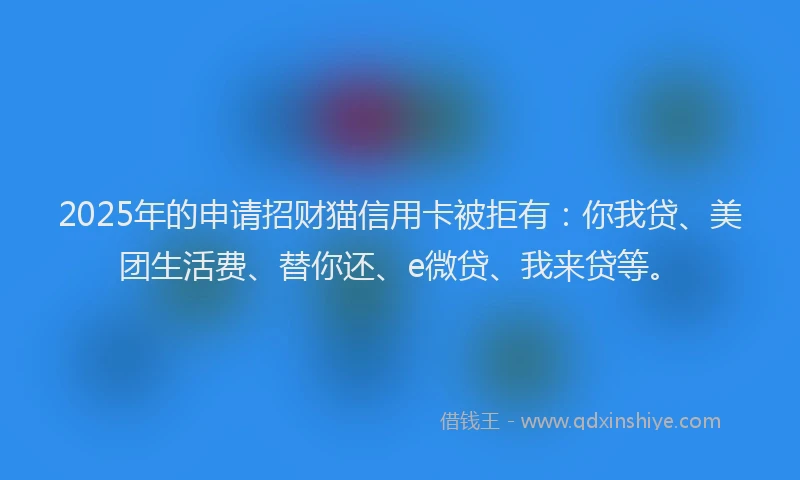2025年的申请招财猫信用卡被拒有：你我贷、美团生活费、替你还、e微贷、我来贷等。