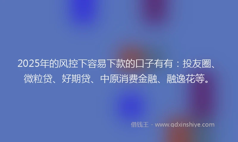 2025年的风控下容易下款的口子有有：投友圈、微粒贷、好期贷、中原消费金融、融逸花等。