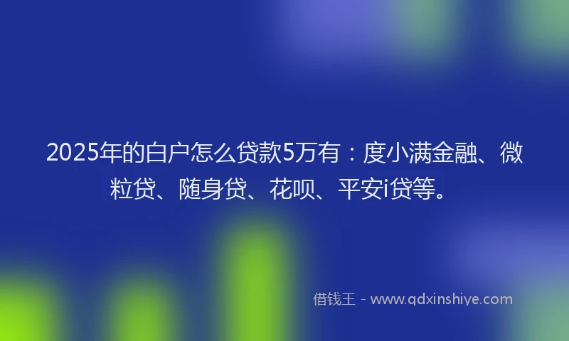 2025年的白户怎么贷款5万有：度小满金融、微粒贷、随身贷、花呗、平安i贷等。