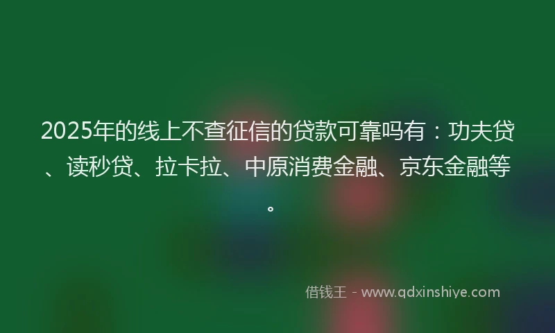 2025年的线上不查征信的贷款可靠吗有：功夫贷、读秒贷、拉卡拉、中原消费金融、京东金融等。