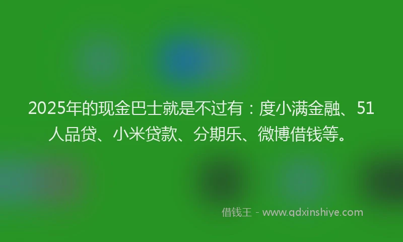 2025年的现金巴士就是不过有：度小满金融、51人品贷、小米贷款、分期乐、微博借钱等。