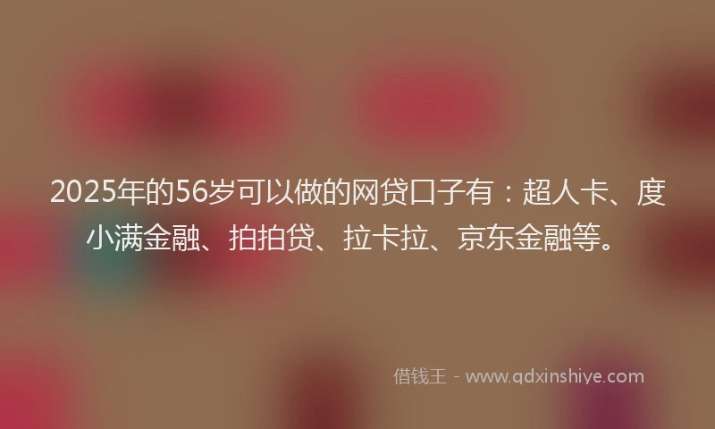 2025年的56岁可以做的网贷口子有：超人卡、度小满金融、拍拍贷、拉卡拉、京东金融等。