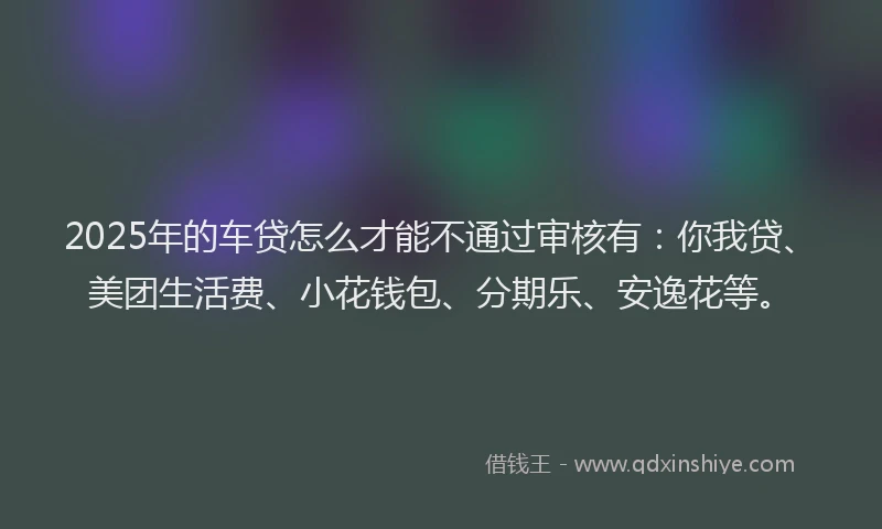 2025年的车贷怎么才能不通过审核有：你我贷、美团生活费、小花钱包、分期乐、安逸花等。