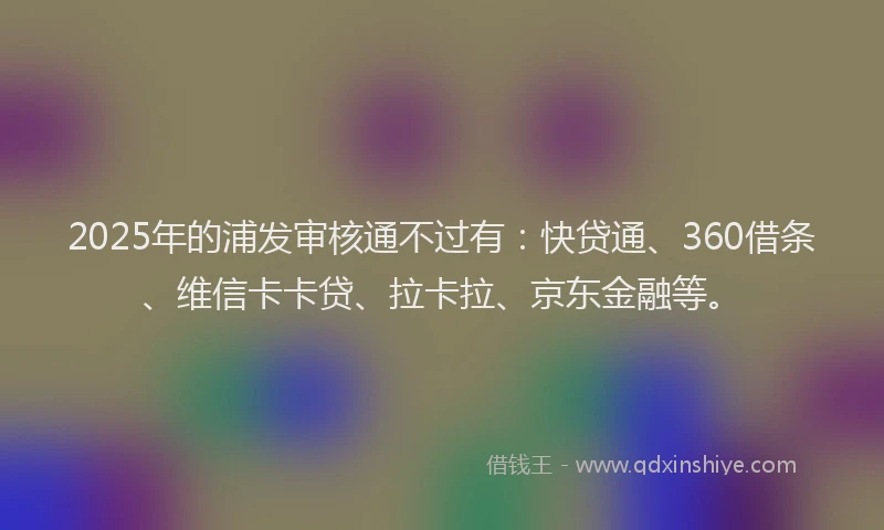 2025年的浦发审核通不过有：快贷通、360借条、维信卡卡贷、拉卡拉、京东金融等。