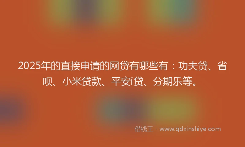 2025年的直接申请的网贷有哪些有：功夫贷、省呗、小米贷款、平安i贷、分期乐等。