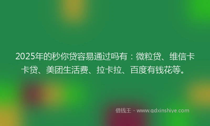 2025年的秒你贷容易通过吗有：微粒贷、维信卡卡贷、美团生活费、拉卡拉、百度有钱花等。