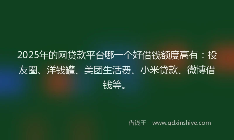 2025年的网贷款平台哪一个好借钱额度高有：投友圈、洋钱罐、美团生活费、小米贷款、微博借钱等。