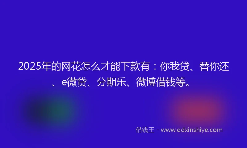 2025年的网花怎么才能下款有：你我贷、替你还、e微贷、分期乐、微博借钱等。