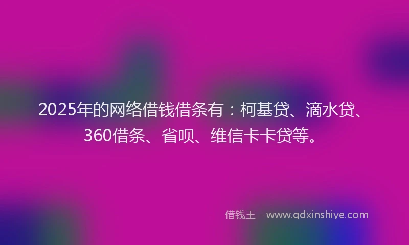 2025年的网络借钱借条有：柯基贷、滴水贷、360借条、省呗、维信卡卡贷等。