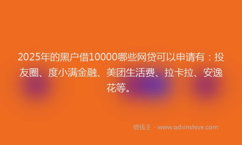2025年的黑户借10000哪些网贷可以申请有：投友圈、度小满金融、美团生活费、拉卡拉、安逸花等。