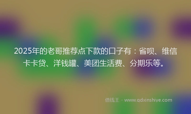 2025年的老哥推荐点下款的口子有：省呗、维信卡卡贷、洋钱罐、美团生活费、分期乐等。