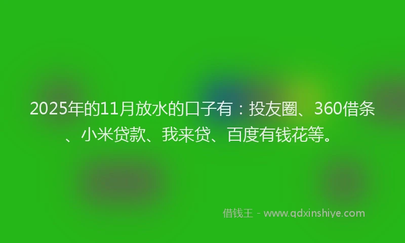 2025年的11月放水的口子有：投友圈、360借条、小米贷款、我来贷、百度有钱花等。