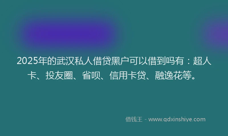 2025年的武汉私人借贷黑户可以借到吗有：超人卡、投友圈、省呗、信用卡贷、融逸花等。