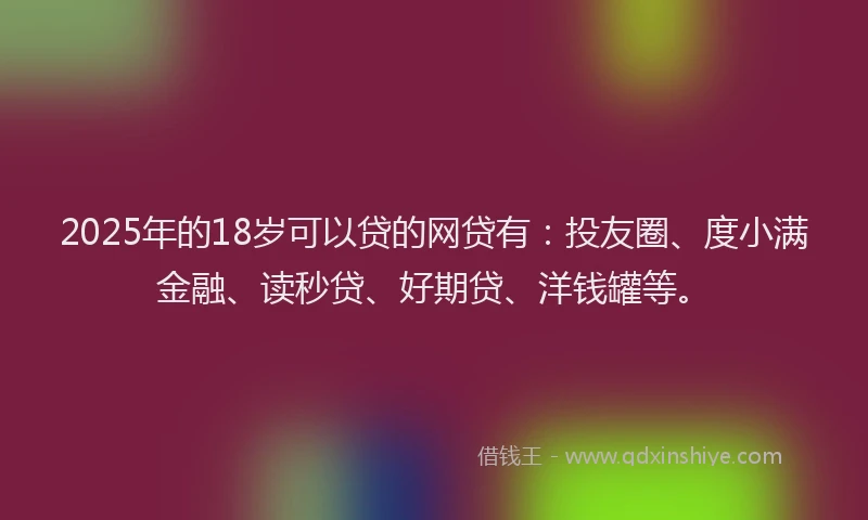 2025年的18岁可以贷的网贷有：投友圈、度小满金融、读秒贷、好期贷、洋钱罐等。